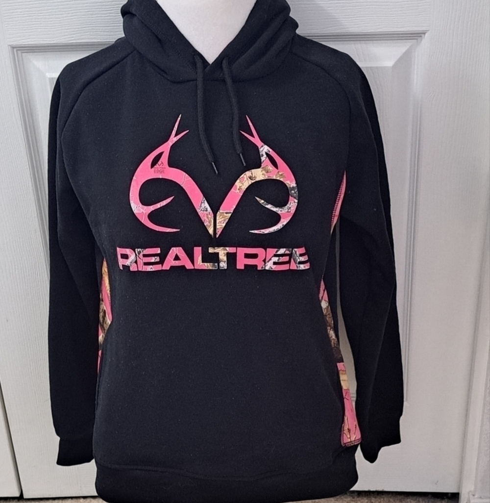 Realtree Black & Pink Camo Hooded Sweatshirt   Size M